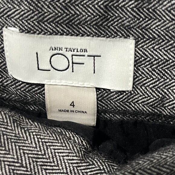Ann Taylor Loft Skirt Womens 4 Black Herringbone Pleated Trumpet Lined Wool - Picture 2 of 6